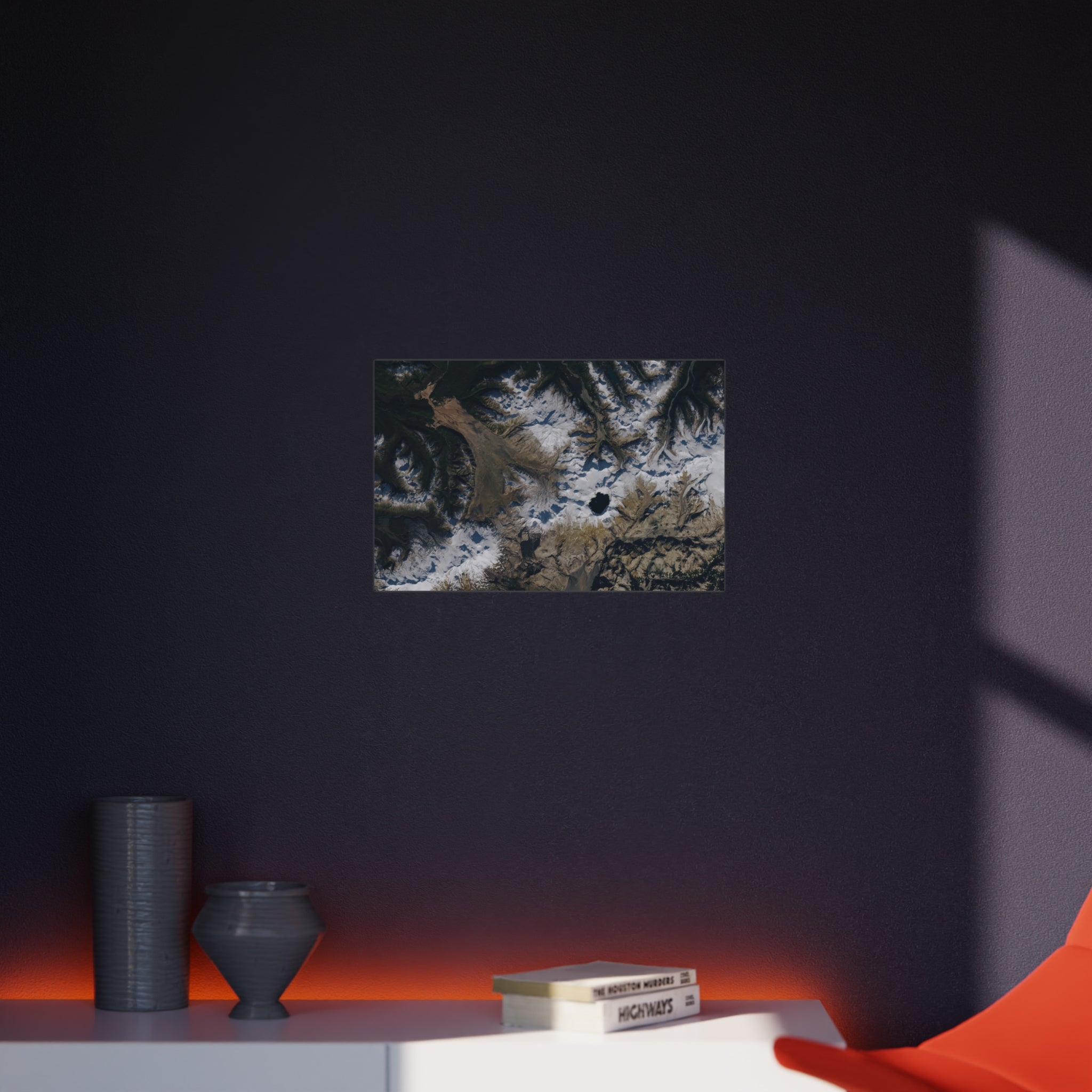 Aerial Mountain Lake Foam Board Print — Satellite Landscape Wall Art