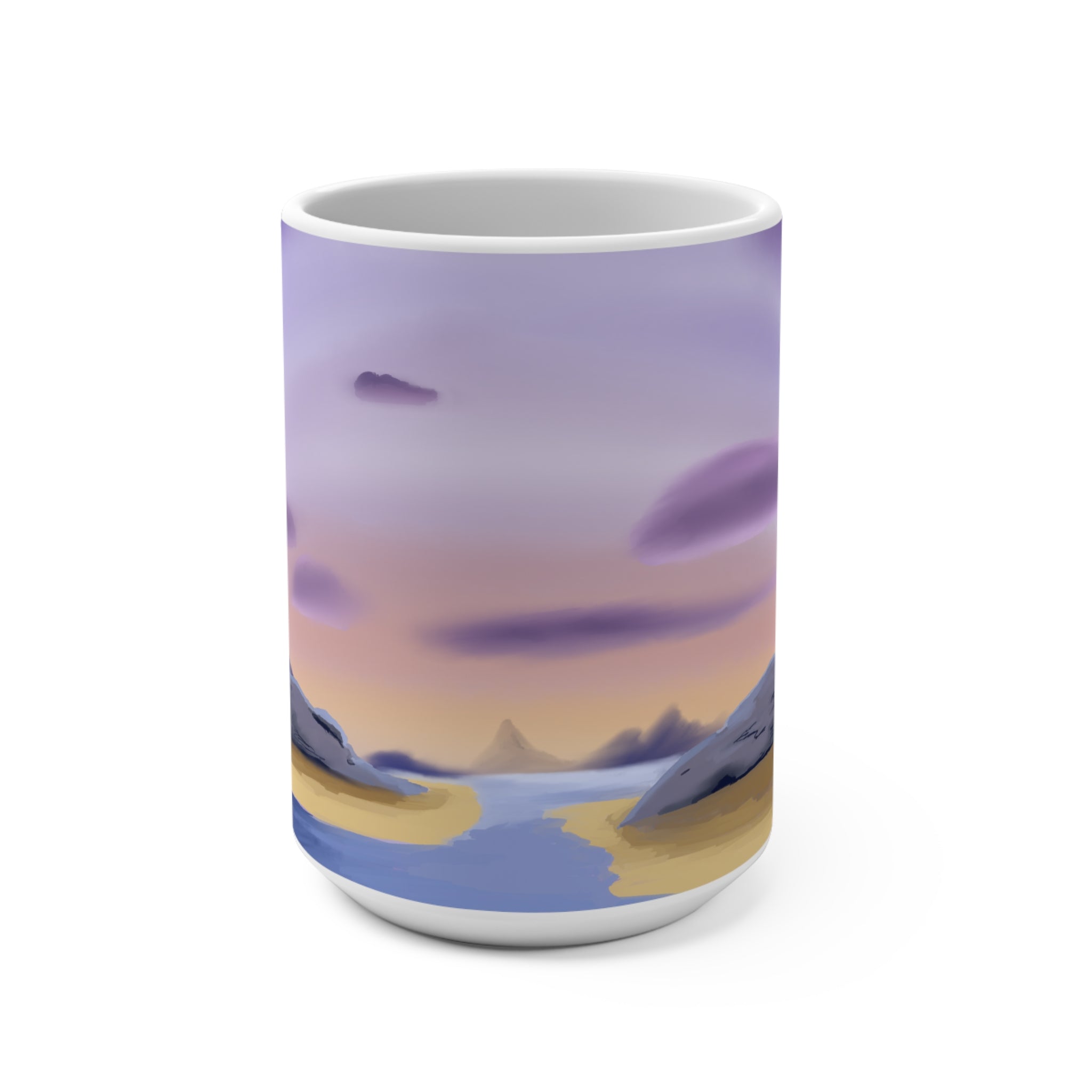 15oz Among the Isles Mug — Purple Beach Landscape Coffee Cup