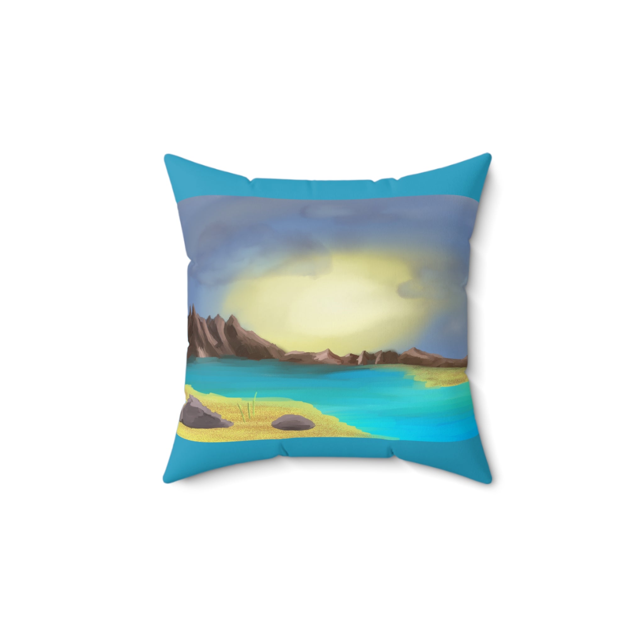 Coastal Sunrise Throw Pillow — Tropical Beach Landscape Decorative Pillow