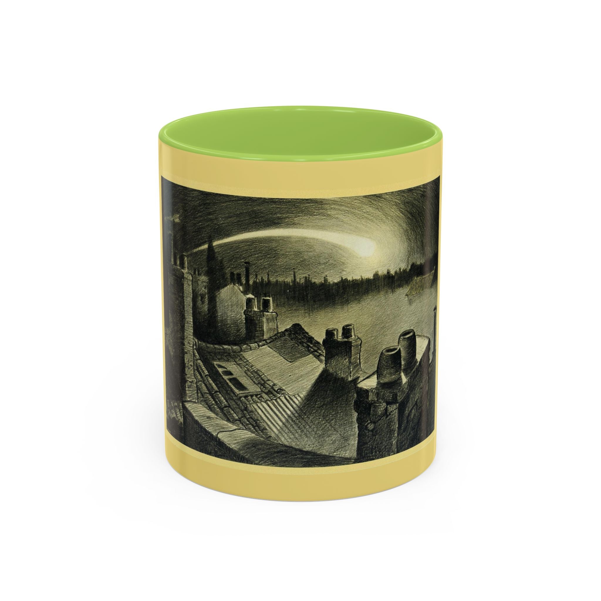Vintage Moonlit Rooftops Accent Coffee Mug – Gothic Night Skyline 11oz/15oz