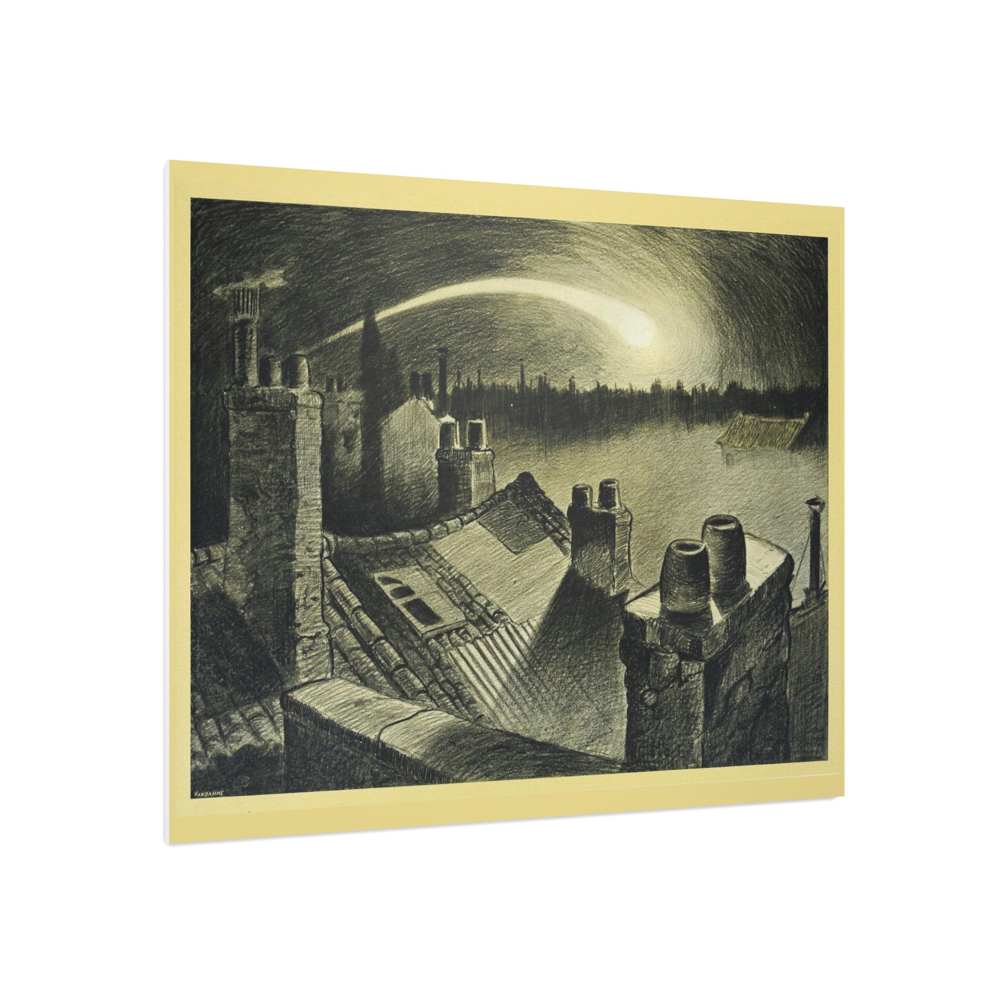 Vintage Rooftop Nightscape Foam Board Print — Moody Cityscape Art