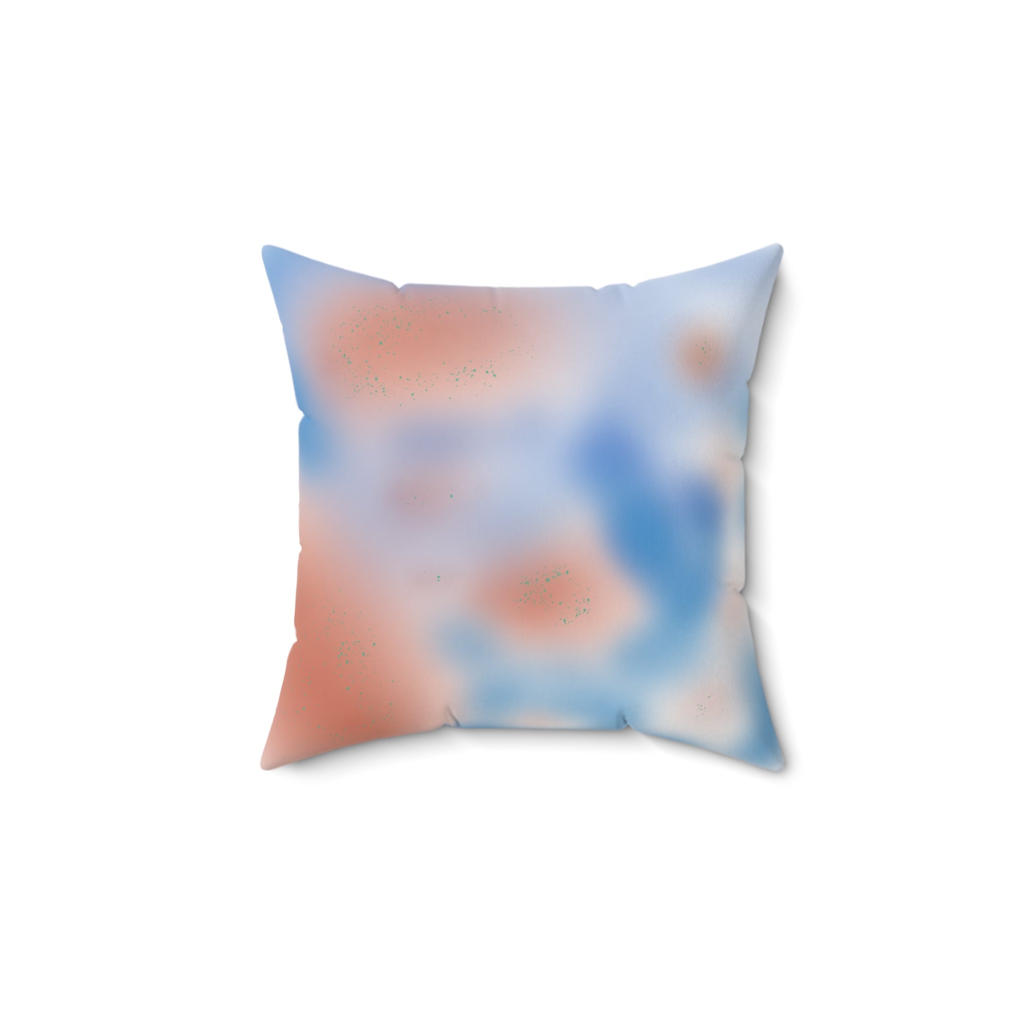 Abstract Watercolor Square Pillow — Blue & Peach Decorative Throw Cushion