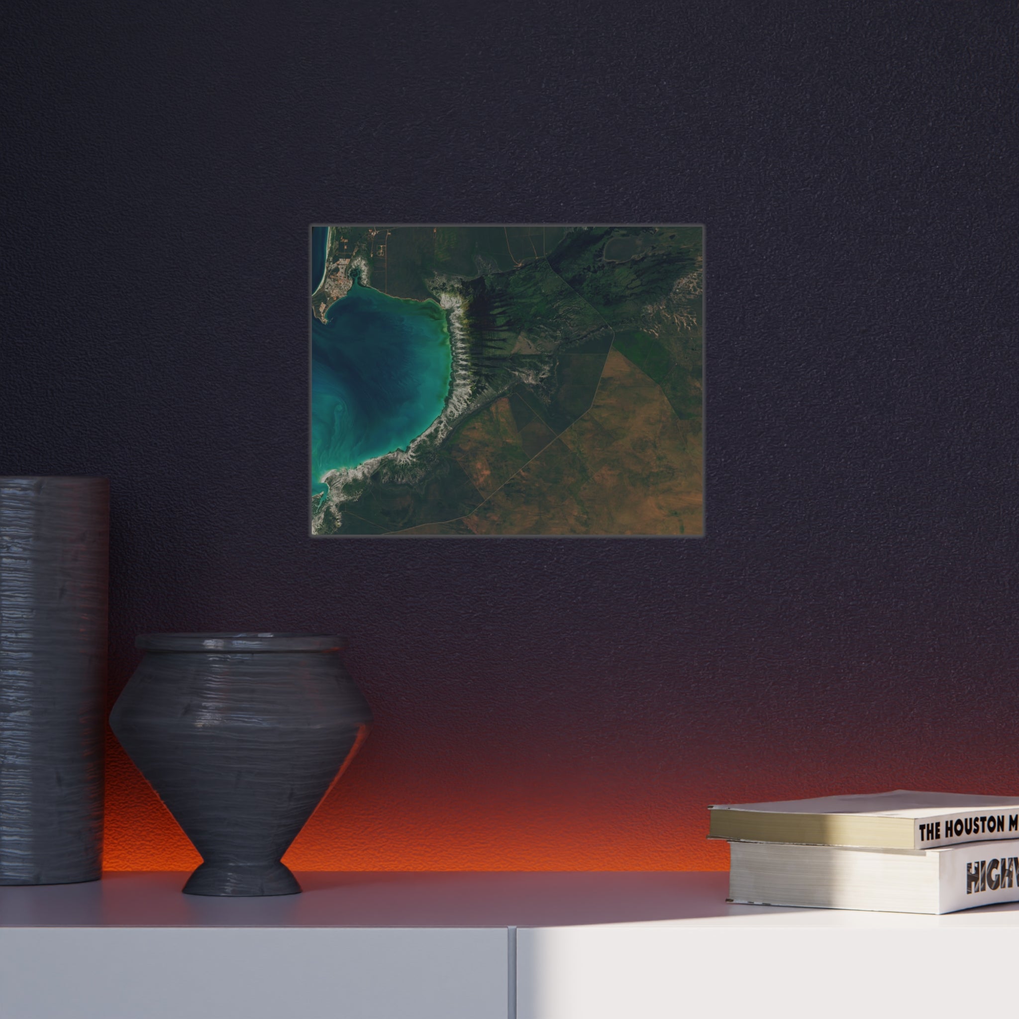 Coastal Aerial Foam Board Print — Blue Lagoon Satellite Landscape Wall Art