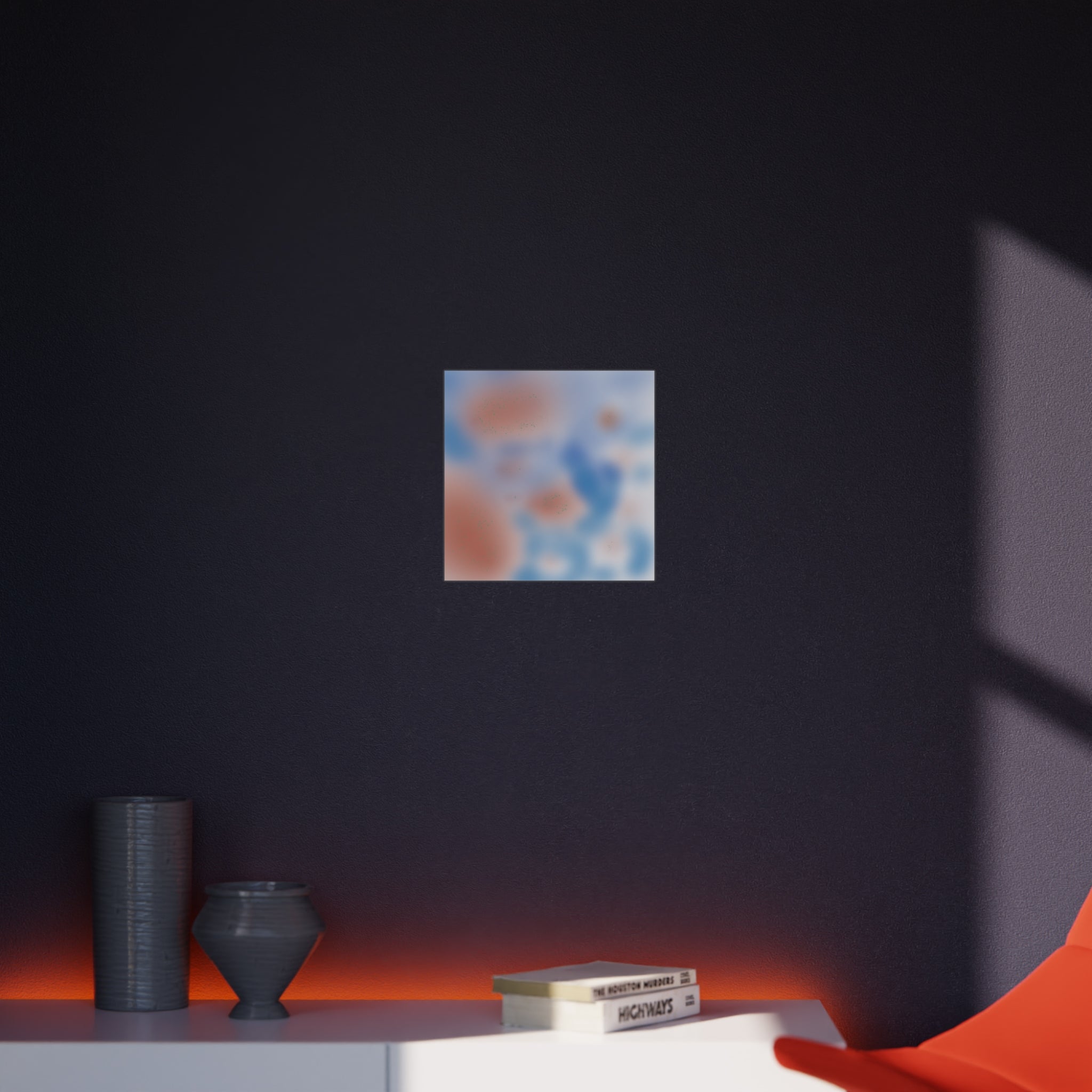 Abstract Blue & Coral Foam Board Art Print — Soft Blurred Watercolor Wall Decor