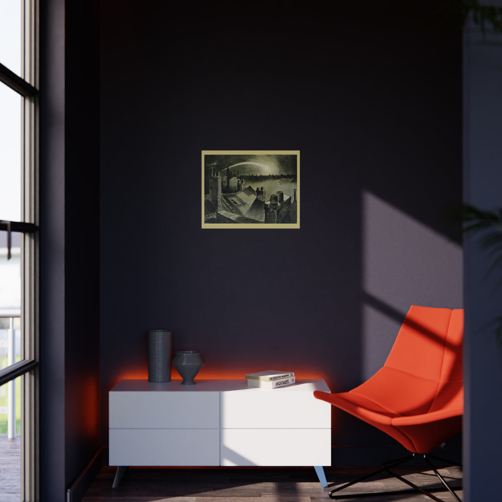 Vintage Rooftop Nightscape Foam Board Print — Moody Cityscape Art