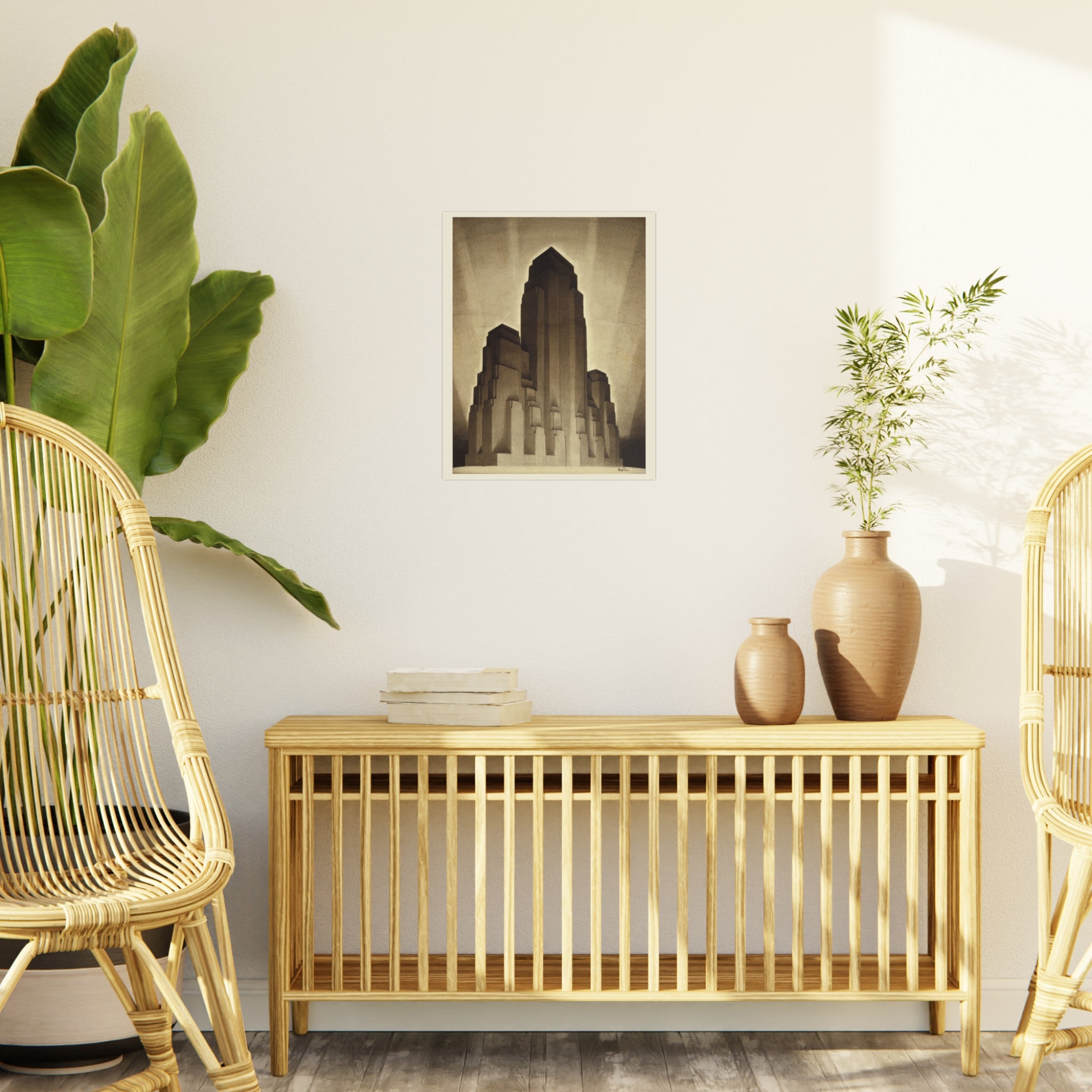 Art Deco Skyscraper Foam Board Print — Vintage Architectural Wall Art