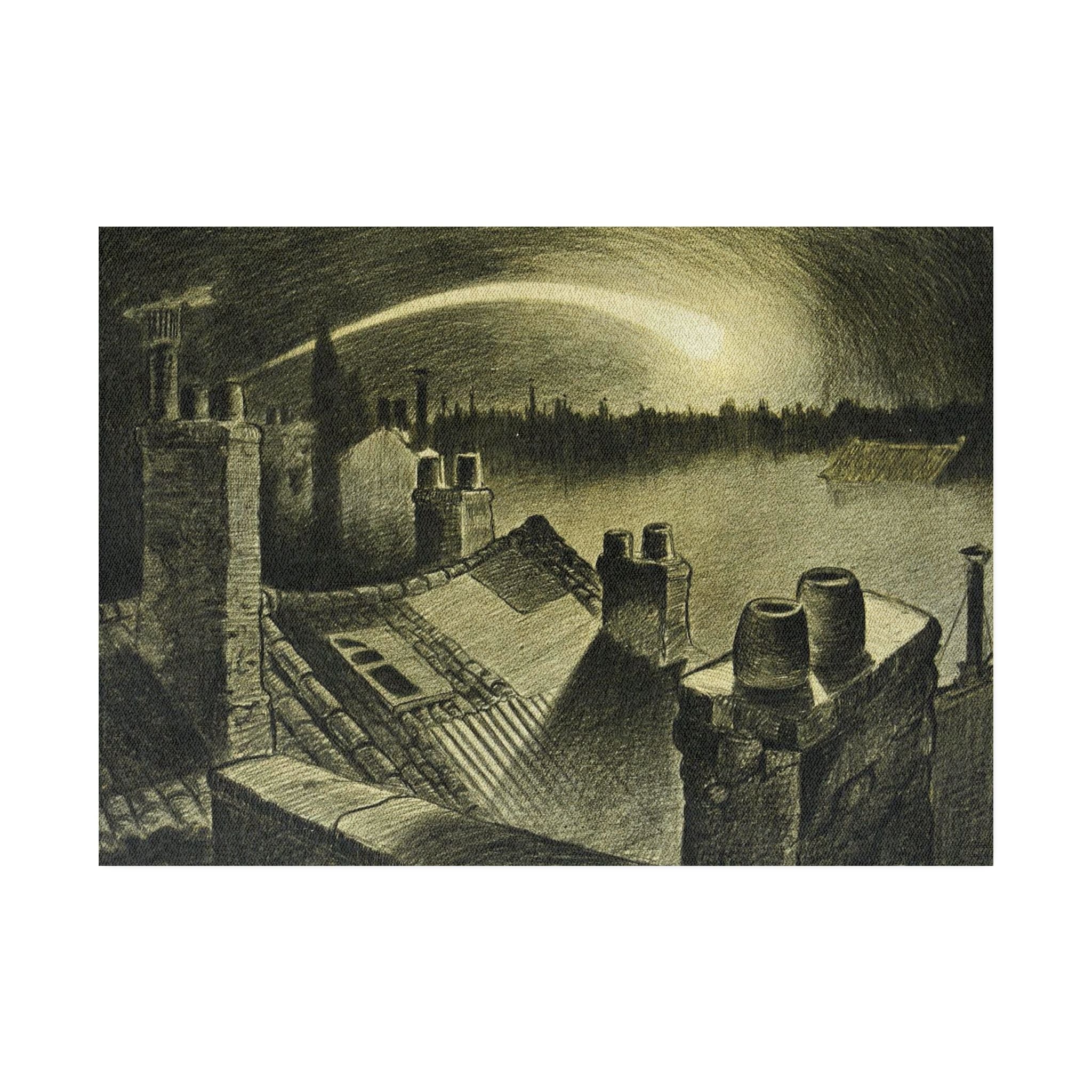 Vintage Rooftops Decorative Rug – Atmospheric Night Sky Print