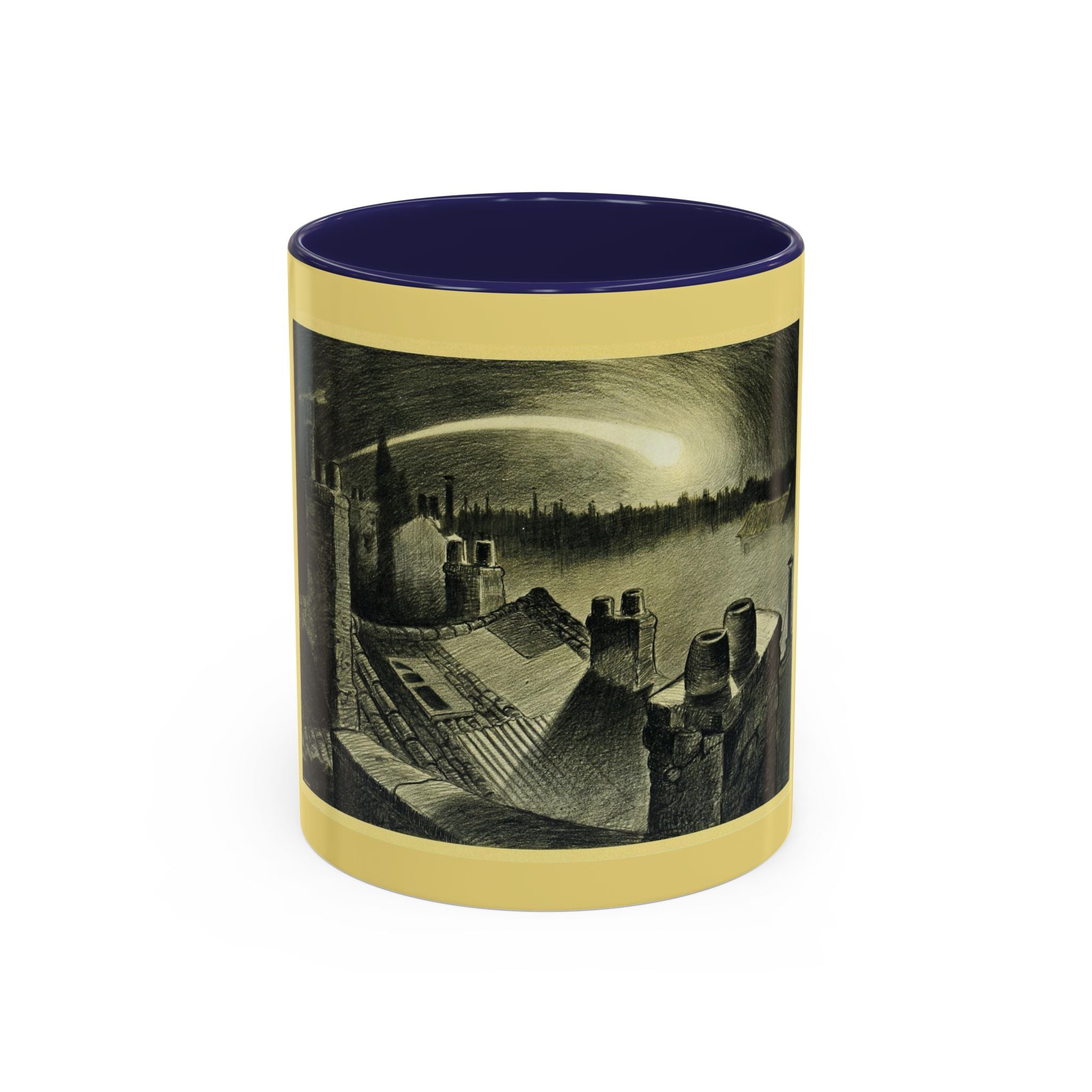 Vintage Moonlit Rooftops Accent Coffee Mug – Gothic Night Skyline 11oz/15oz