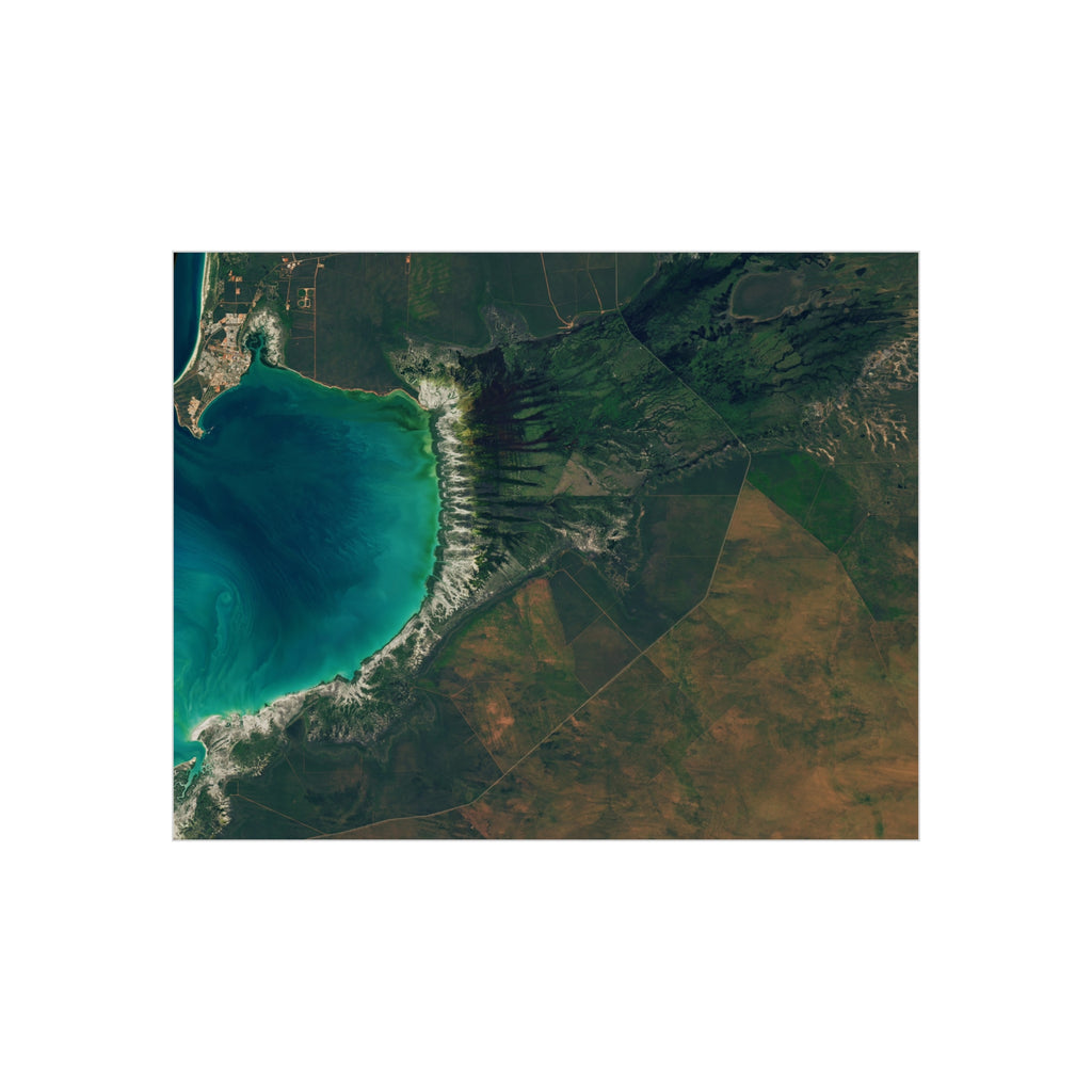 Coastal Aerial Foam Board Print — Blue Lagoon Satellite Landscape Wall Art