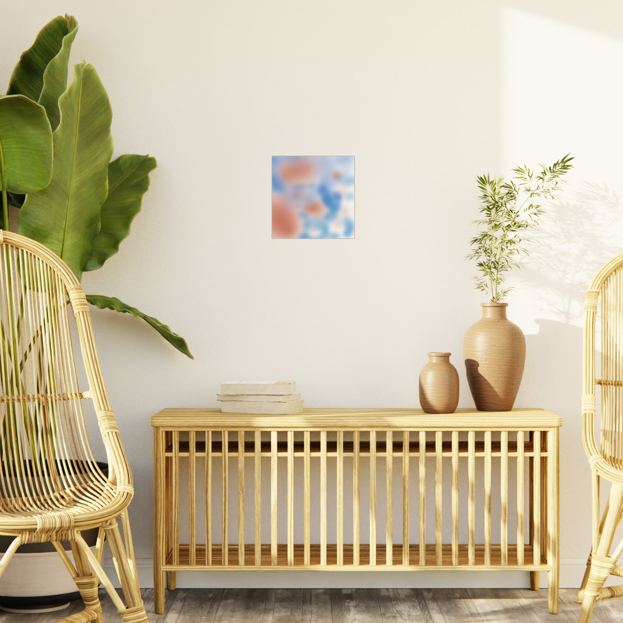 Abstract Blue & Coral Foam Board Art Print — Soft Blurred Watercolor Wall Decor