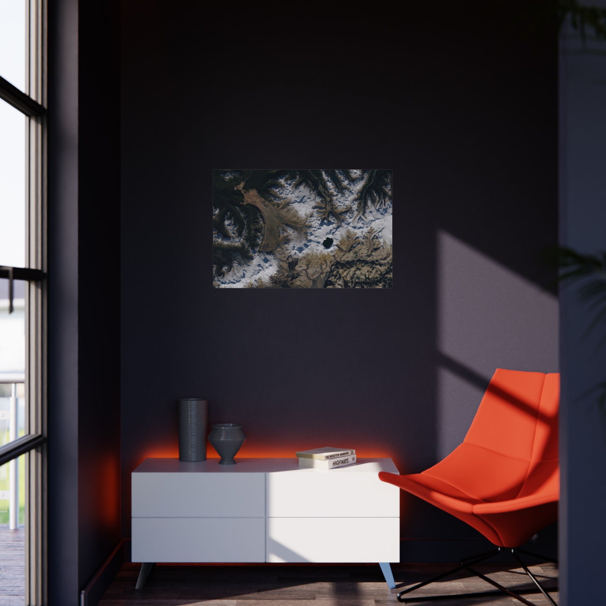Aerial Mountain Lake Foam Board Print — Satellite Landscape Wall Art