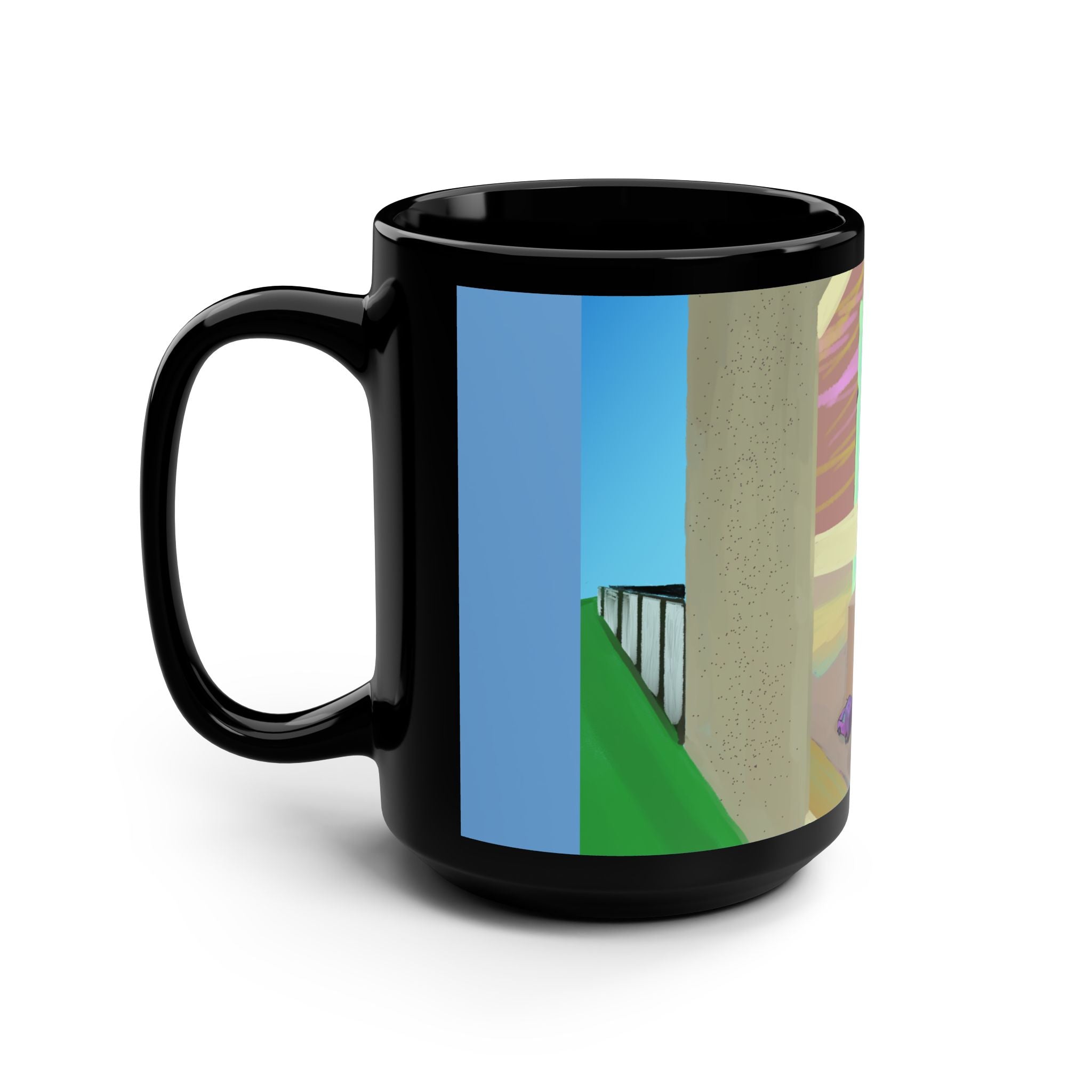 Desert Highway Scenic Mug — 15oz Black Ceramic
