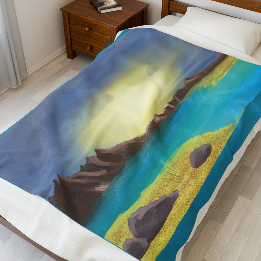 Sunrise Seaside Velveteen Plush Blanket — Tropical Beach Landscape Throw