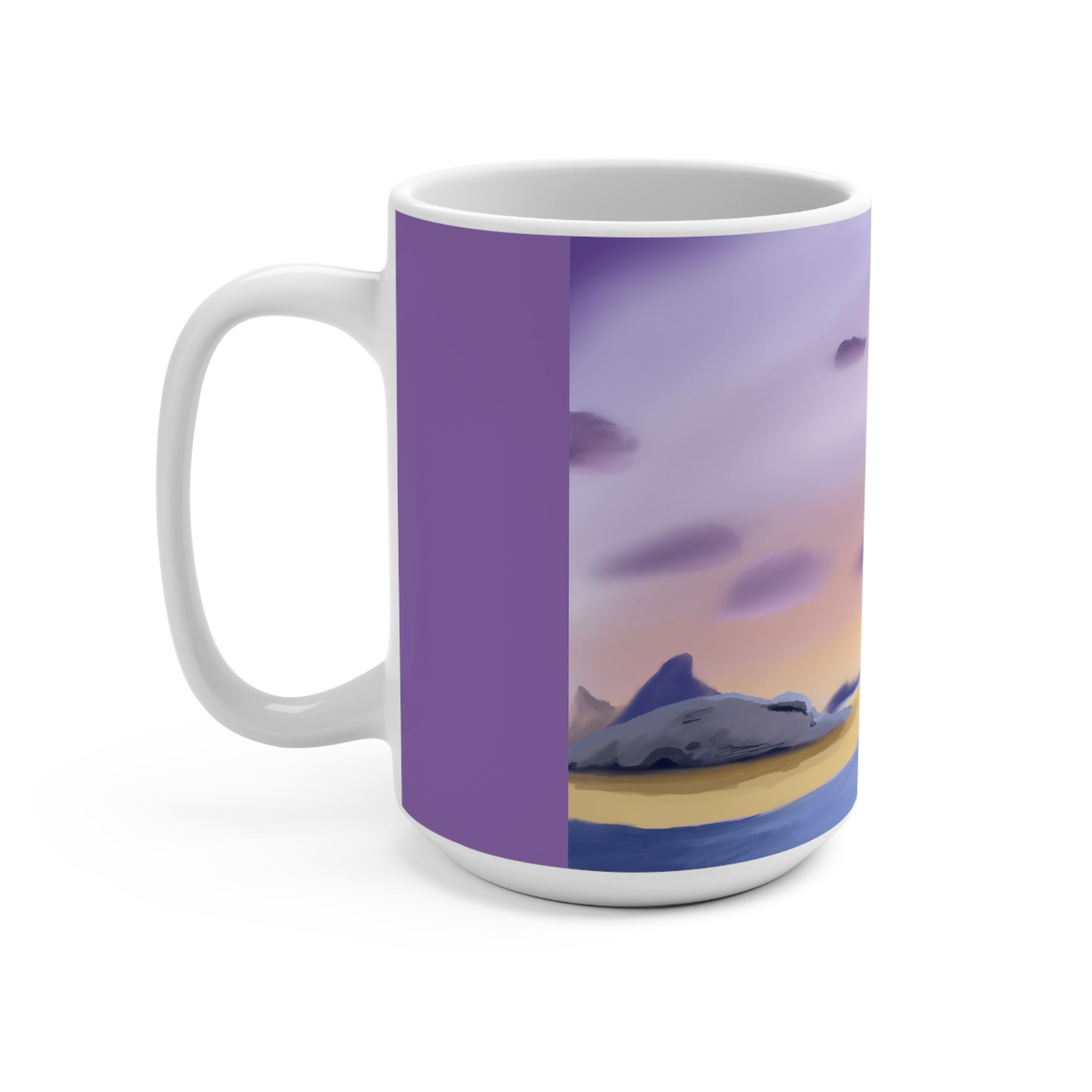 15oz Among the Isles Mug — Purple Beach Landscape Coffee Cup