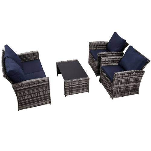 Ainfox 4 Piece Outdoor Patio Furniture Set, Wicker Rattan Sectional Sofa Conversation Set Modern Outdoor Couch for Garden, Balcony, Porch, Backyard