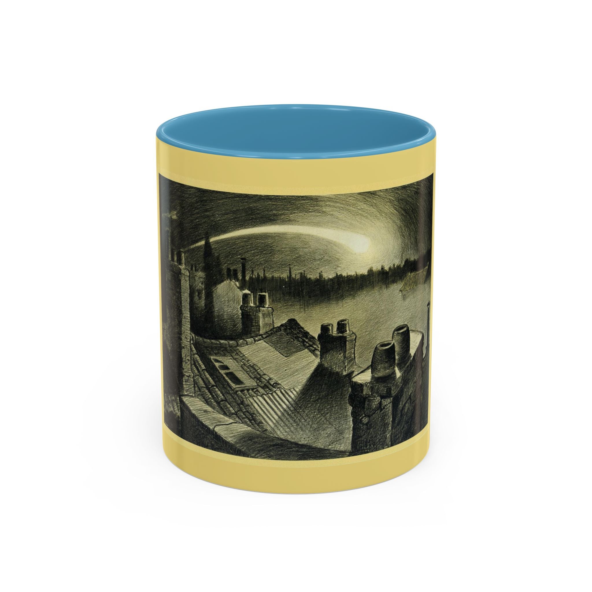 Vintage Moonlit Rooftops Accent Coffee Mug – Gothic Night Skyline 11oz/15oz