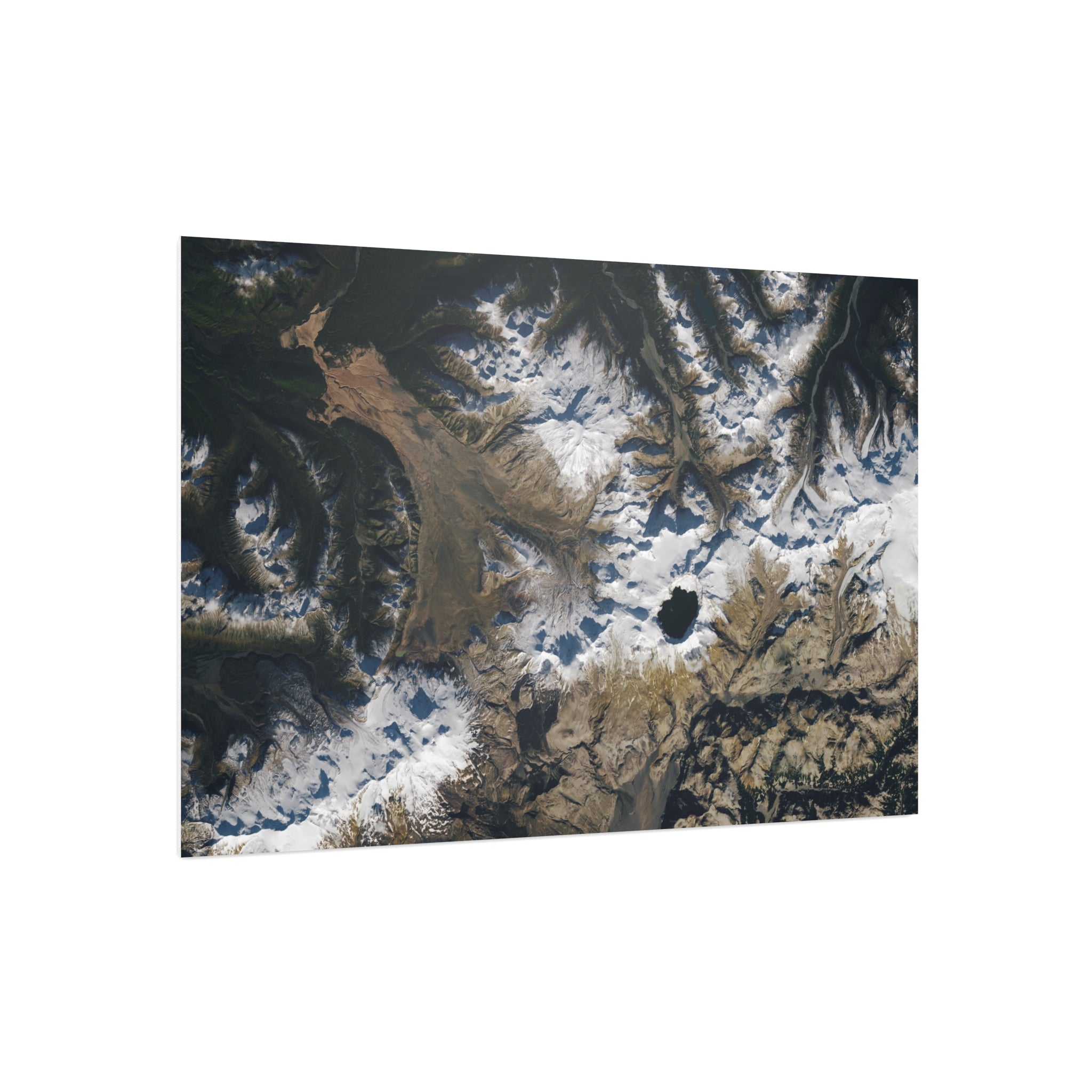 Aerial Mountain Lake Foam Board Print — Satellite Landscape Wall Art