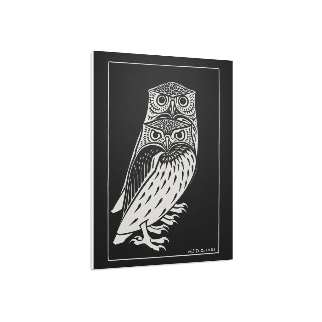 Owl Illustration Foam Board Print — Black & White Linocut Style Wall Art