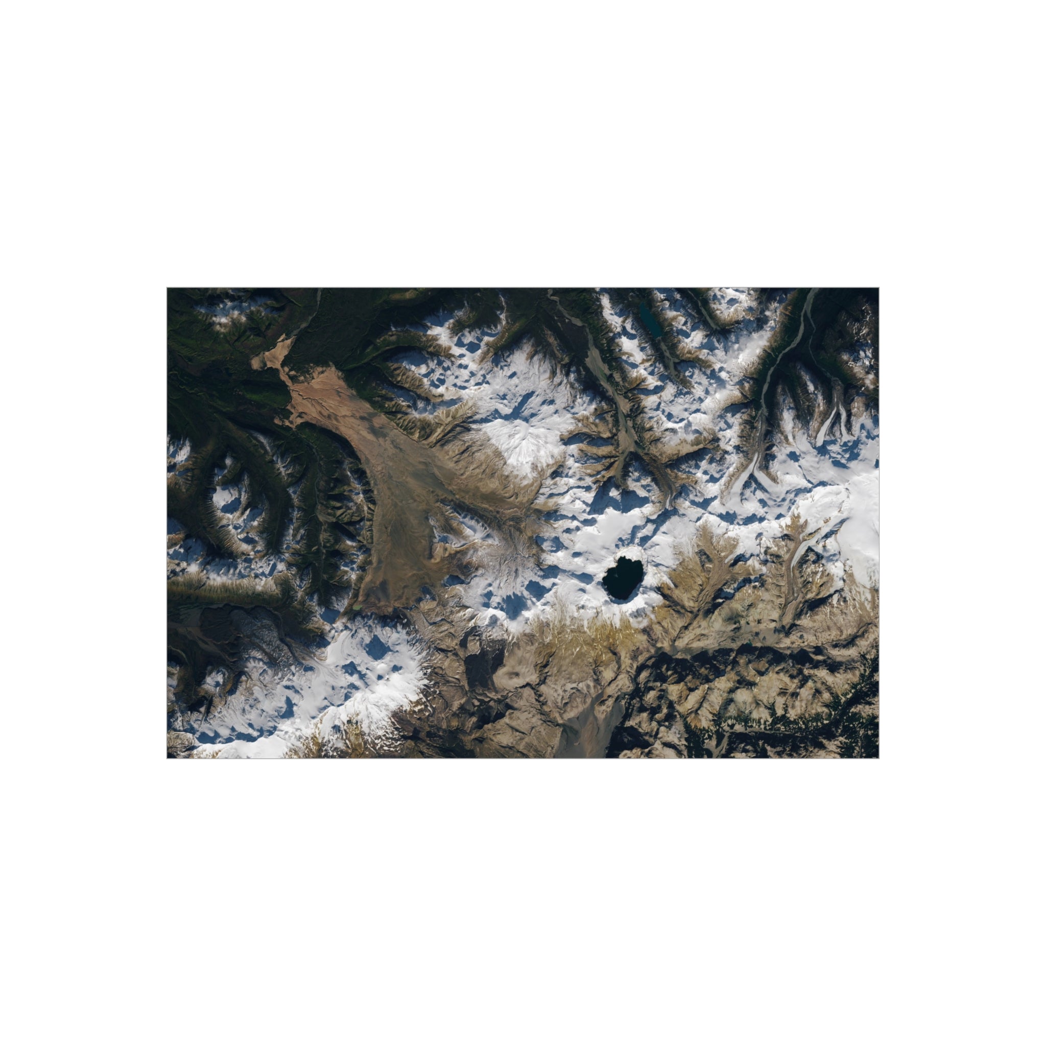 Aerial Mountain Lake Foam Board Print — Satellite Landscape Wall Art