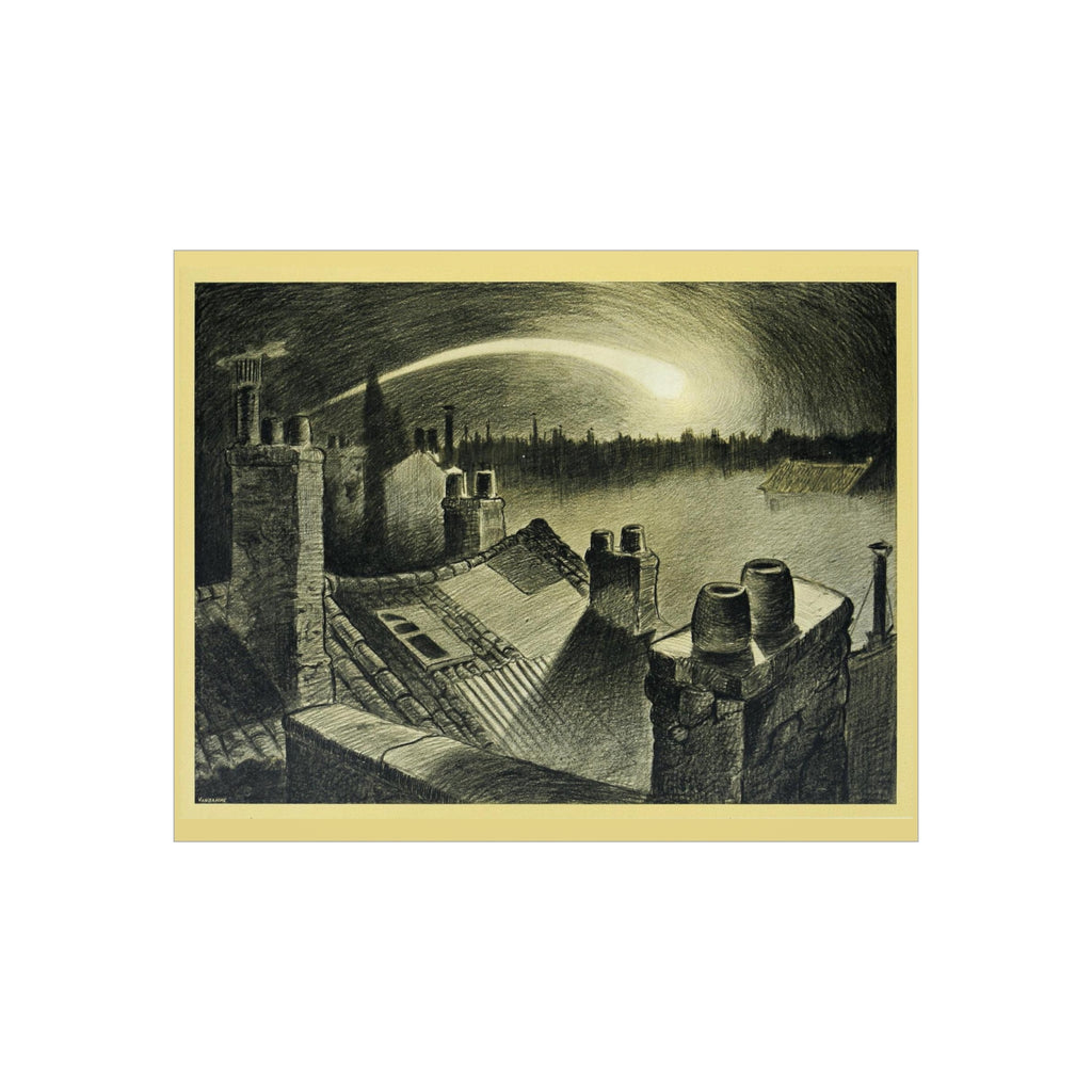 Vintage Rooftop Nightscape Foam Board Print — Moody Cityscape Art