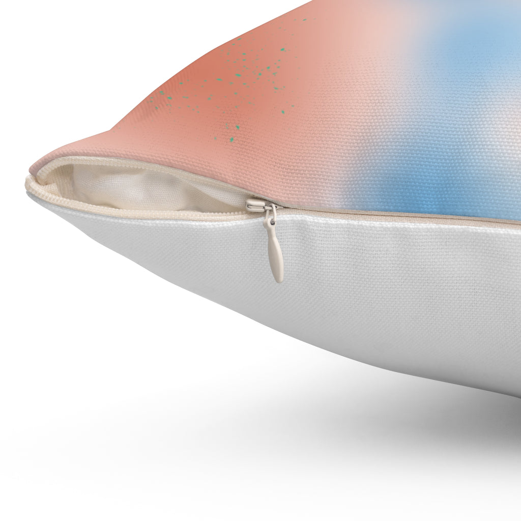 Abstract Watercolor Square Pillow — Blue & Peach Decorative Throw Cushion