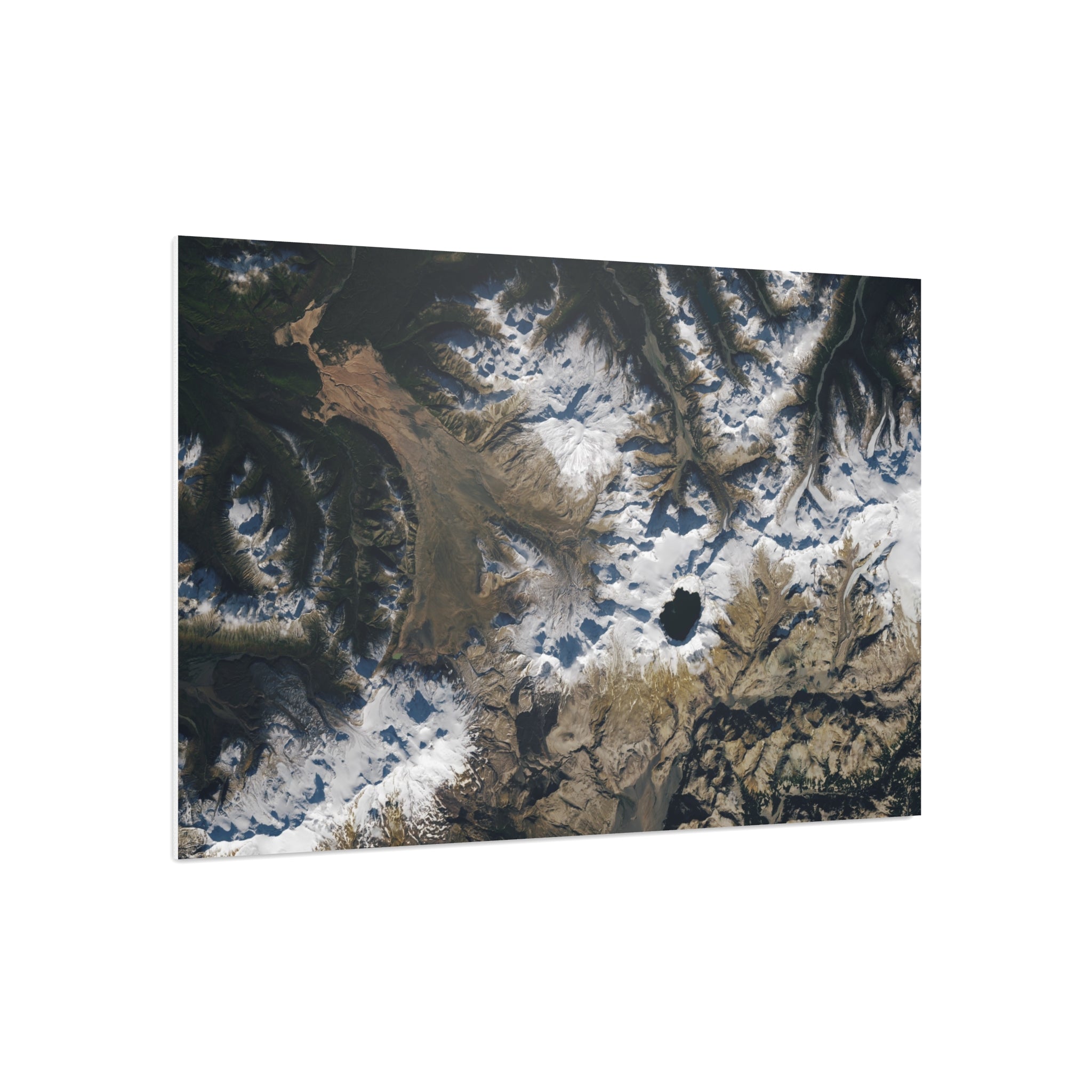 Aerial Mountain Lake Foam Board Print — Satellite Landscape Wall Art