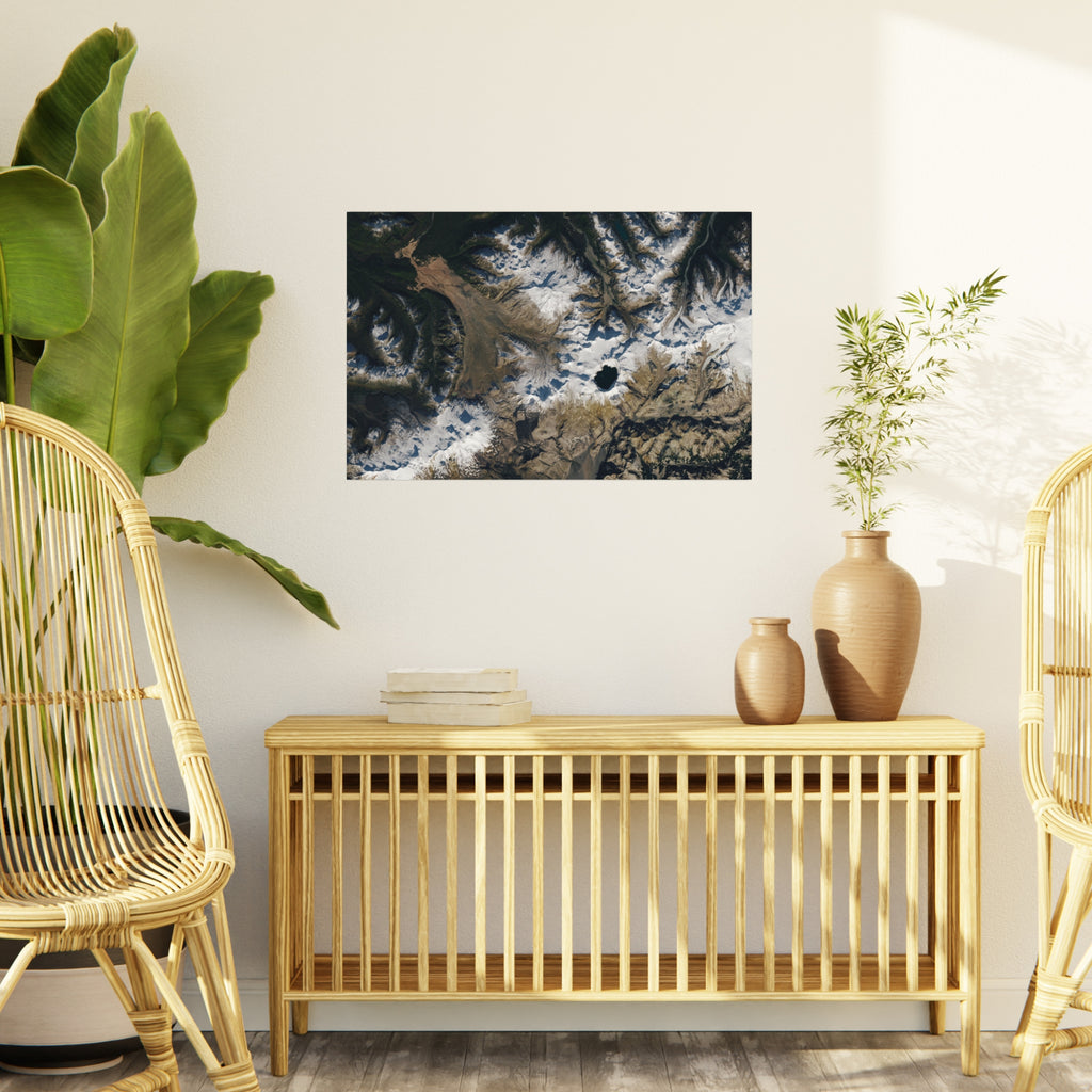 Aerial Mountain Lake Foam Board Print — Satellite Landscape Wall Art