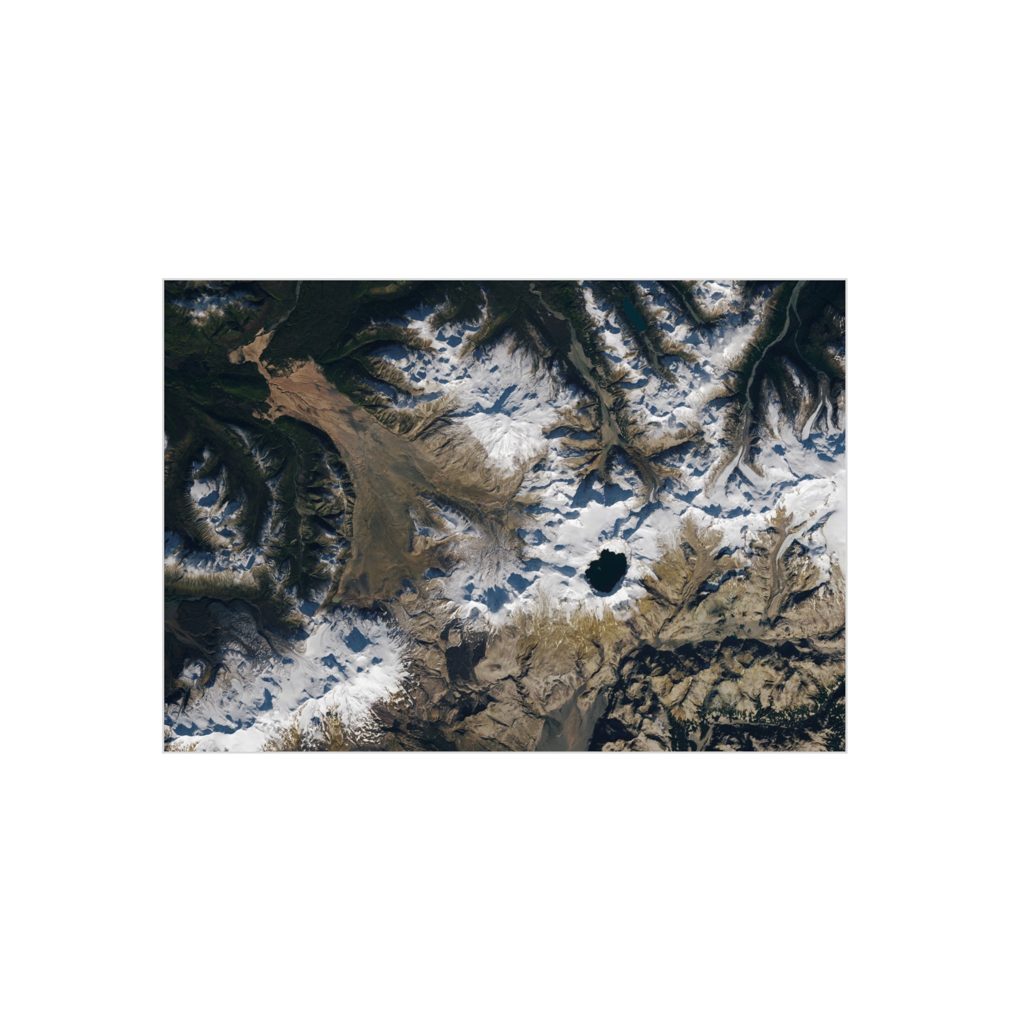 Aerial Mountain Lake Foam Board Print — Satellite Landscape Wall Art