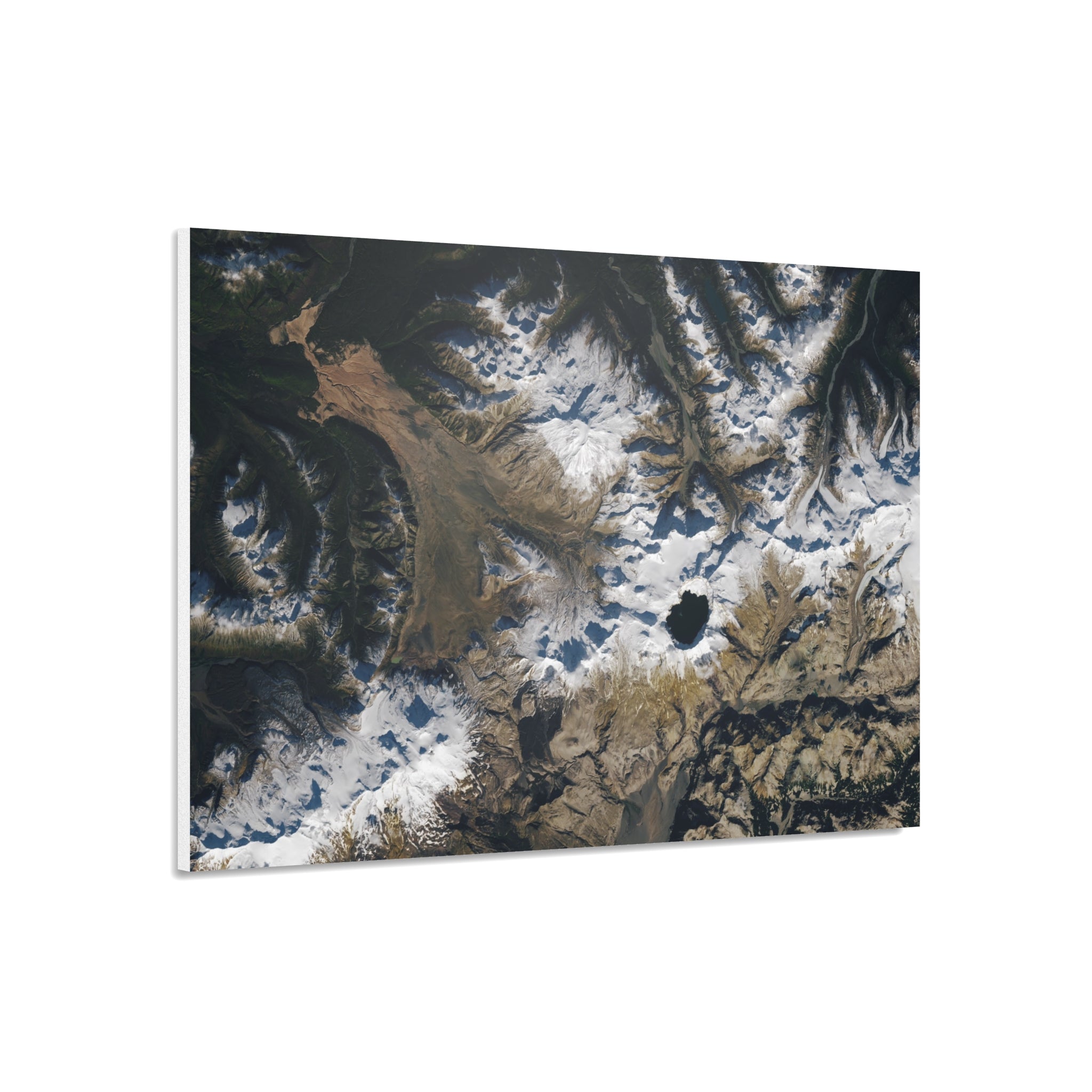 Aerial Mountain Lake Foam Board Print — Satellite Landscape Wall Art
