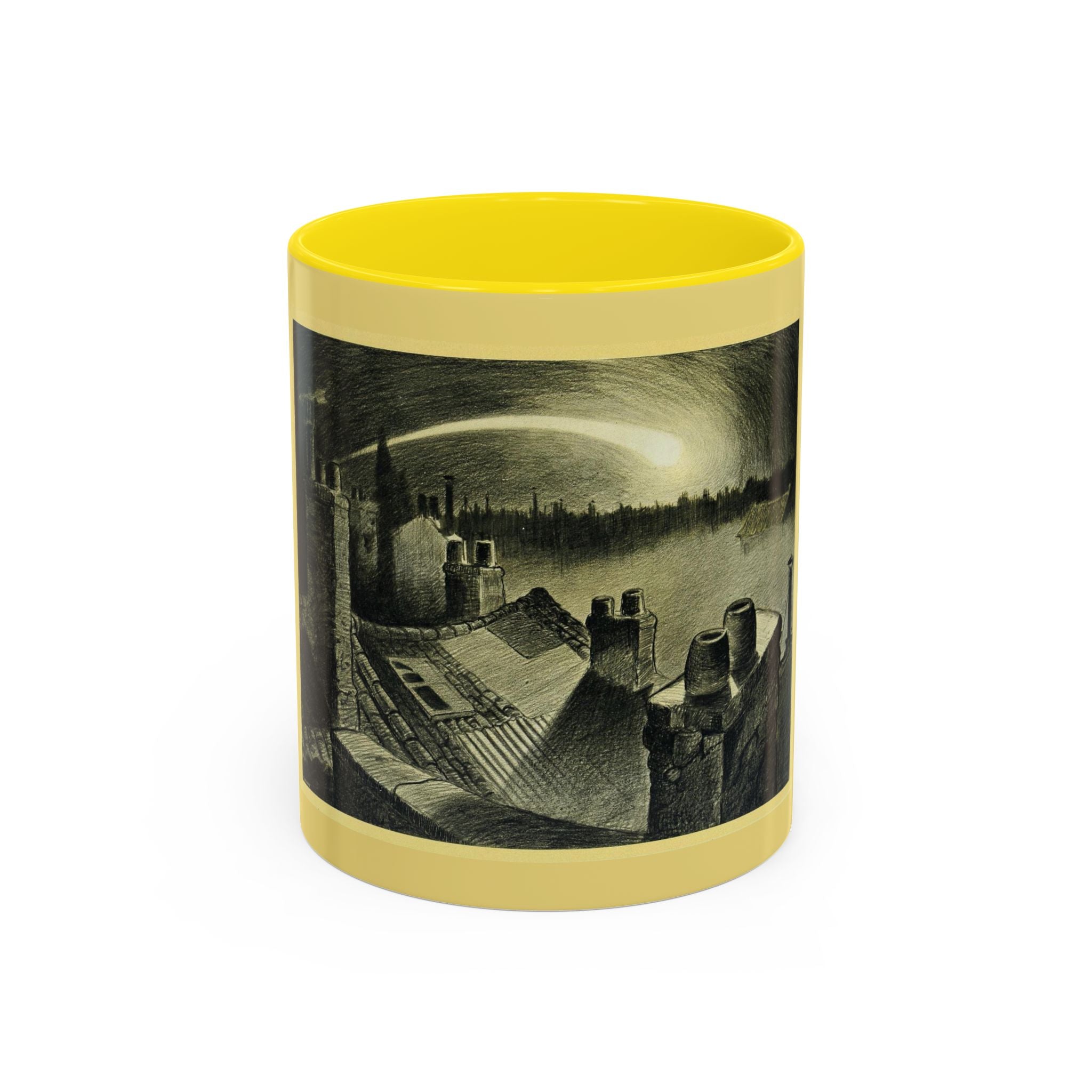 Vintage Moonlit Rooftops Accent Coffee Mug – Gothic Night Skyline 11oz/15oz