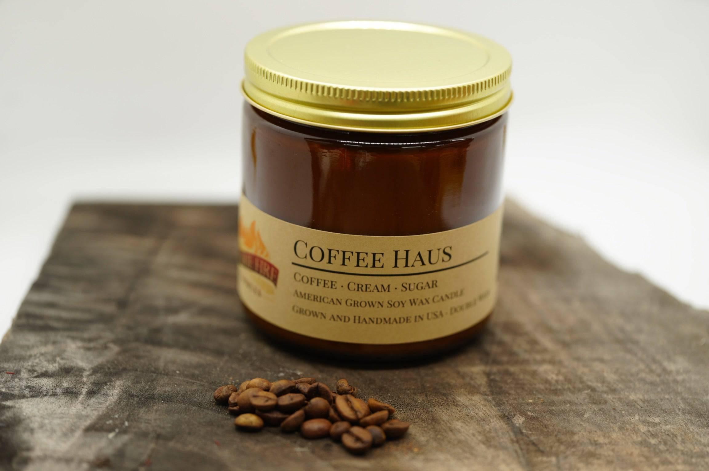 Coffee Haus Soy Wax Candle | 16 oz Double Wick Amber Apothecary Jar